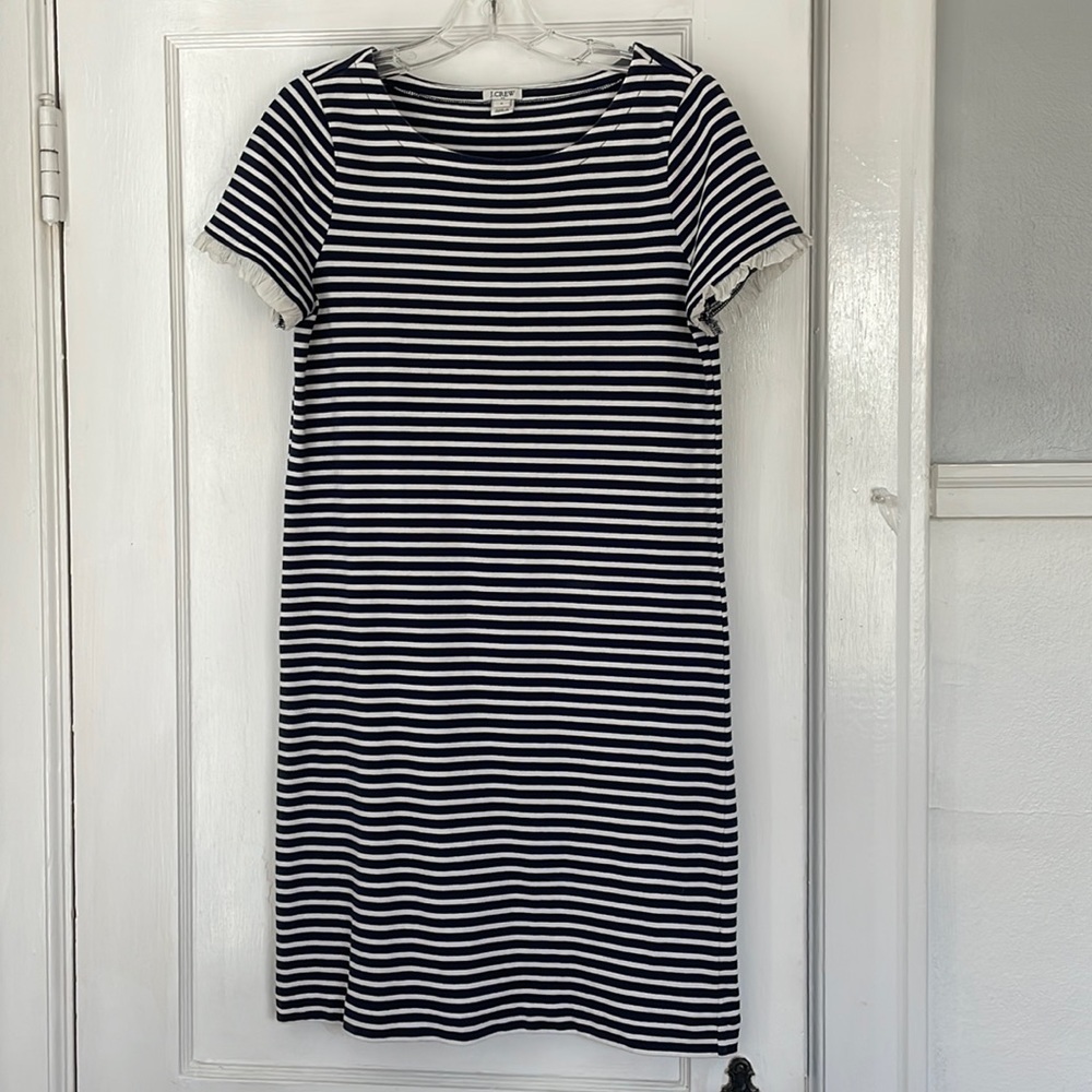 J Crew Factory Striped Ruffle Sleeve T Shirt Dress